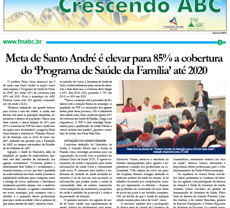 Meta de Santo André é elevar para 85% a cobertura do “Programa Saúde da Família” até 2020